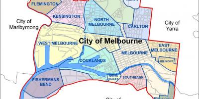 Kaart van Melbourne en die omliggende voorstede