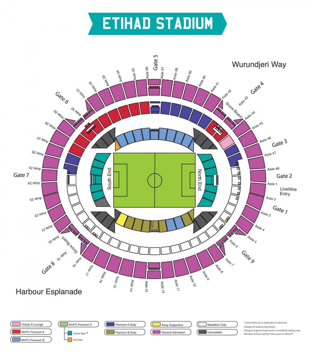 kaart van die Etihad-stadion in Melbourne