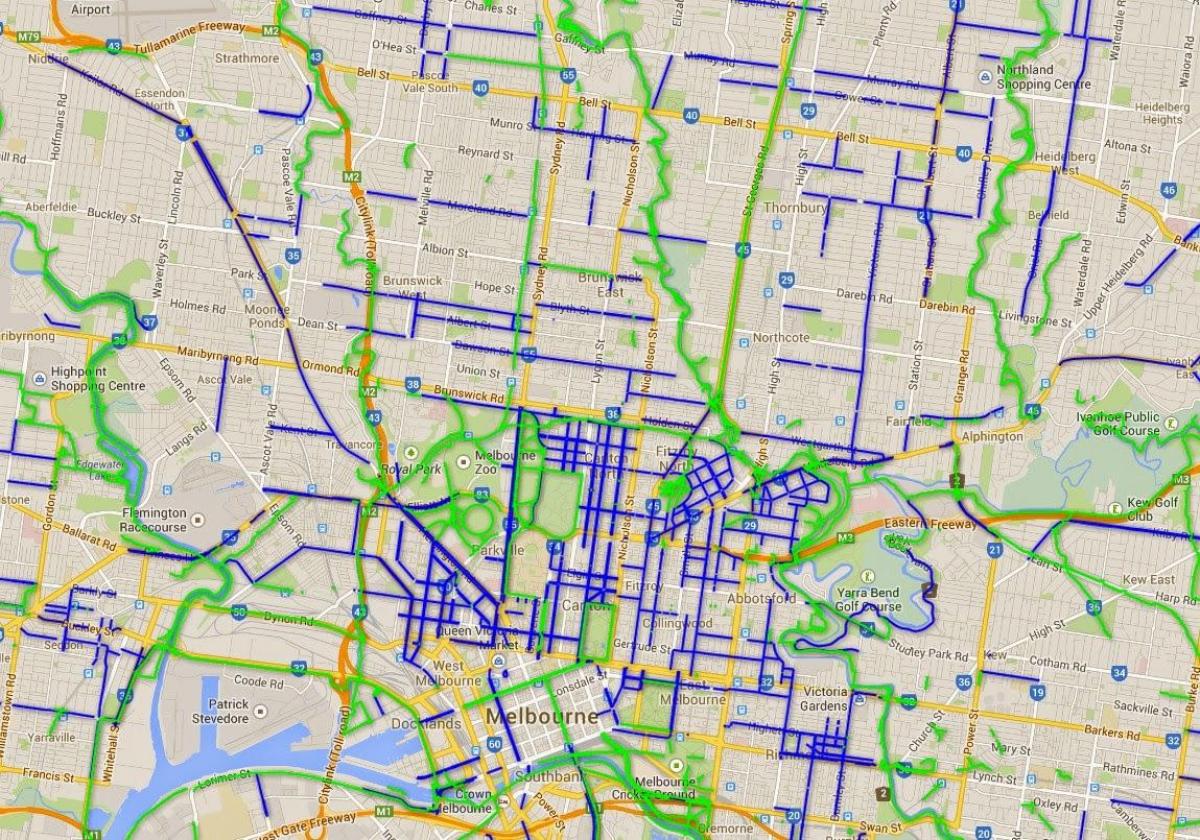 die fiets paaie Melbourne kaart