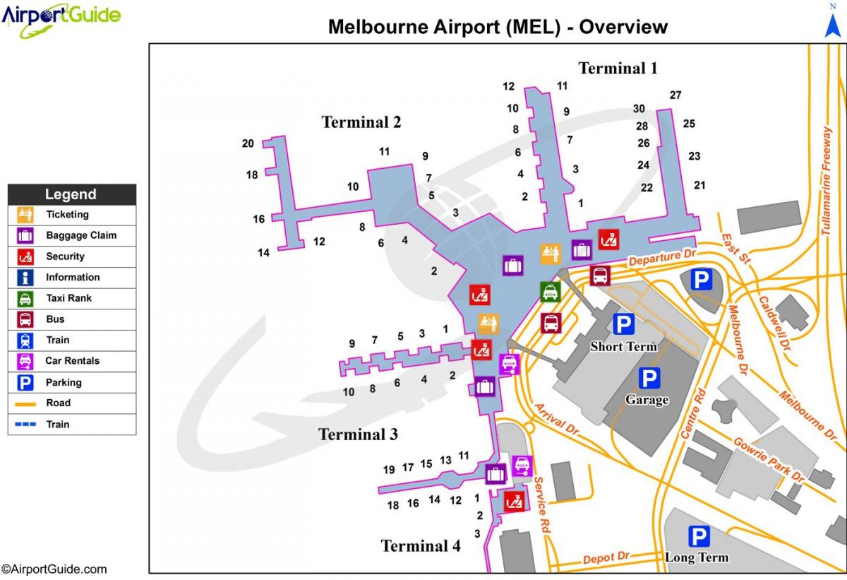 Melbourne Tullamarine lughawe kaart