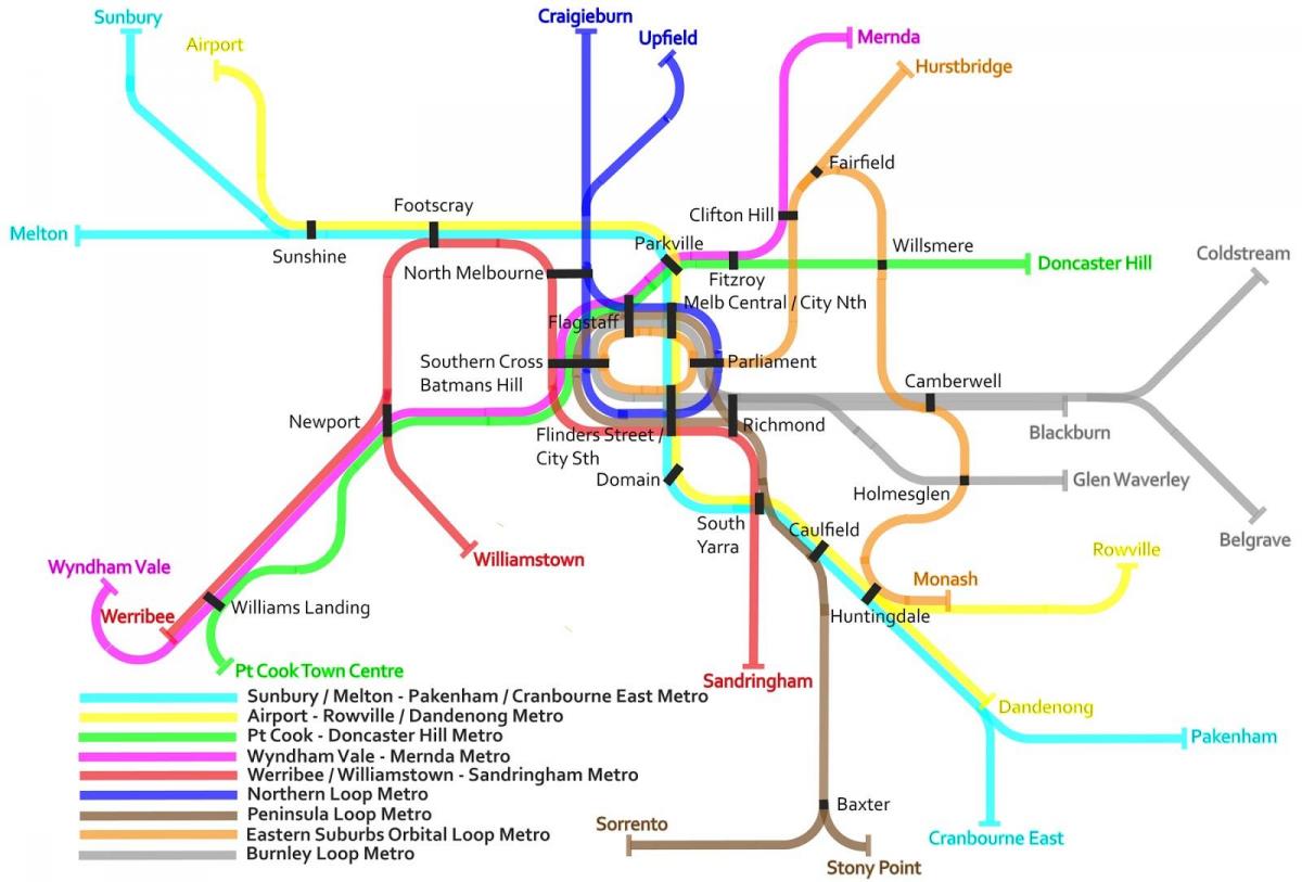 metro trein kaart Melbourne
