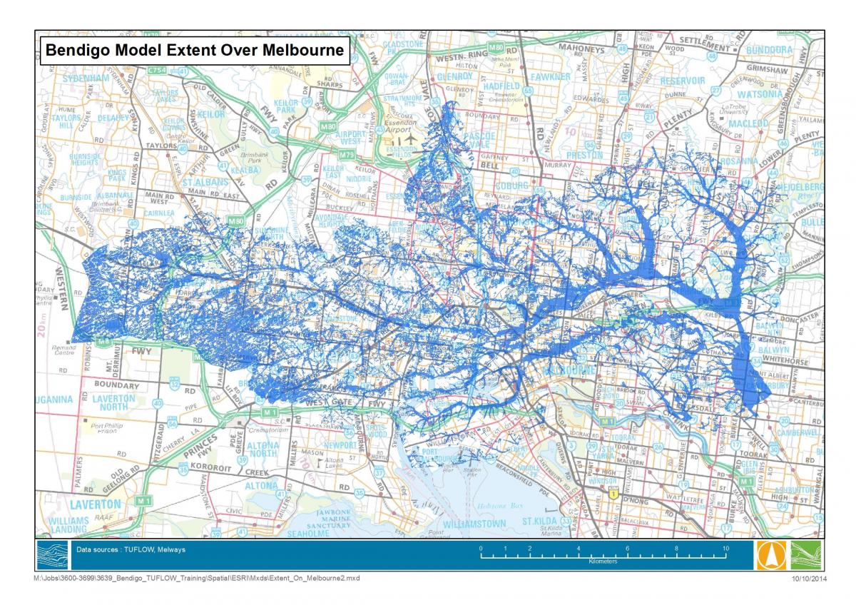 kaart van Melbourne vloed