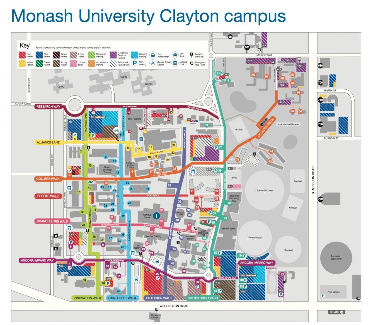 Monash universiteit Clayton kaart