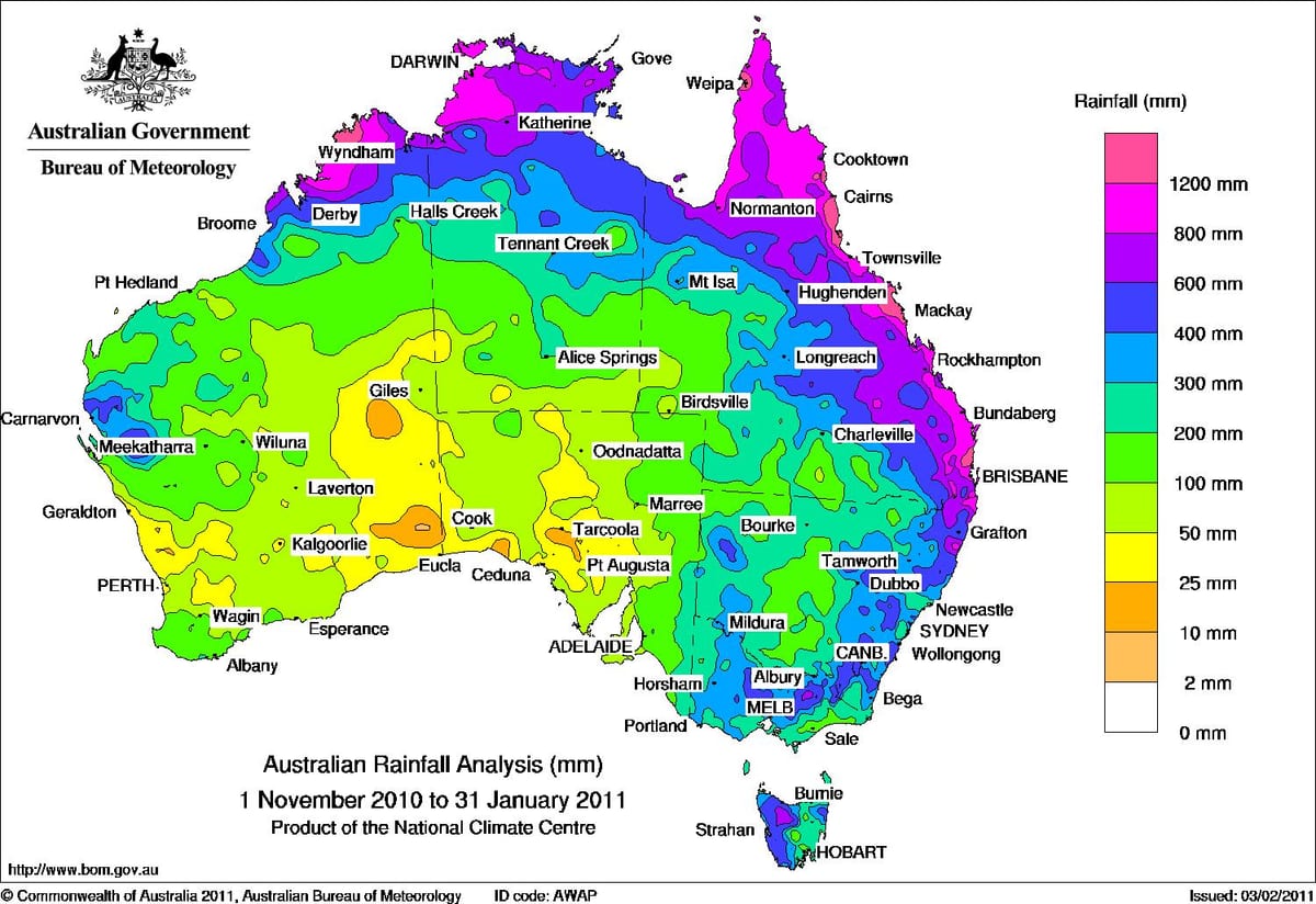 Melbourne reën kaart